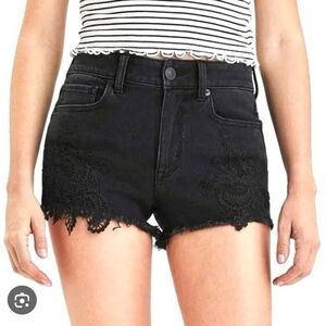 New American Eagle Outfitters Women's Black Jean Hi-Rise Shortie Shorts